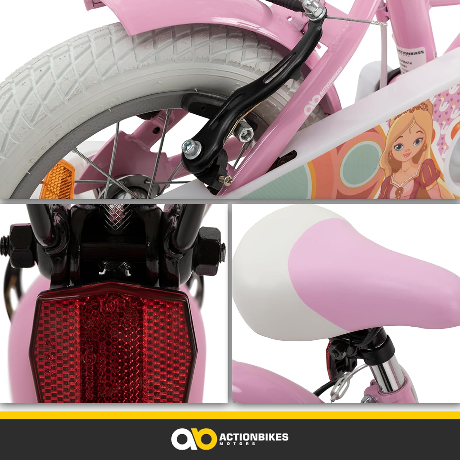 Actionbikes Kinderfahrrad Princess | 12 Zoll - V-Brake Bremsen - Fahrrad für Kinder von 2-5 Jahren - Schutzblech v./h. - Kinder Fahrrad für Mädchen & Jungen - Laufrad - Fahrräder - Bicycle - Kinderrad - Meloni2