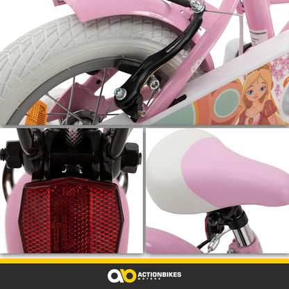 Actionbikes Kinderfahrrad Princess | 12 Zoll - V-Brake Bremsen - Fahrrad für Kinder von 2-5 Jahren - Schutzblech v./h. - Kinder Fahrrad für Mädchen & Jungen - Laufrad - Fahrräder - Bicycle - Kinderrad - Meloni2