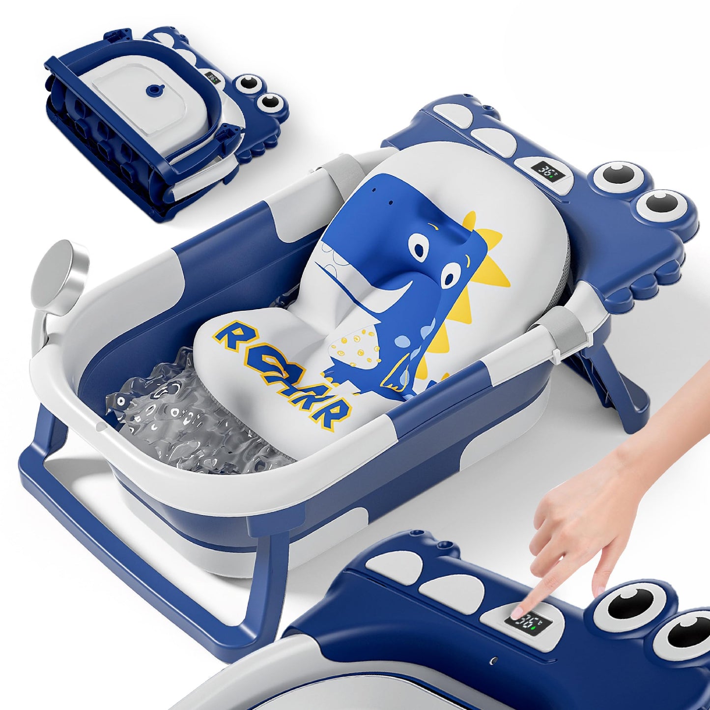 Faltbar Baby Badewanne Mit Rutschfestem Badekissen - Babywanne XXL Mit Baby Badewannensitz & Badethermometer - Von Der Geburt Bis 3 Jahre - Baby Bathtub - Geburtsgeschenke Für Mädchen & Jungen