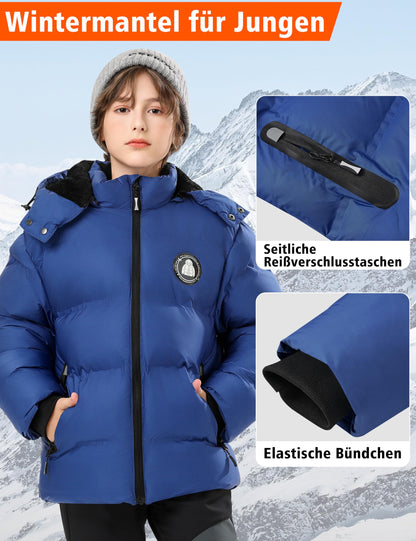 Winter Jacke Jungen Mädchen Kinder Jacke Warm Gefüttert Puffer Jacken Kinder Jacken Winter mit abnehmbarer Kapuze Wandern Jacke