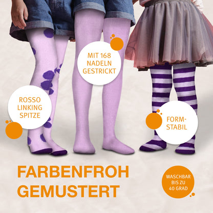 wellyou Children's Tights Girls & Boys - Set of 3 Baby Tights with Pattern - Colourful Cotton Tights Made of Oeko-Tex Certified Materials (Size 62-146)