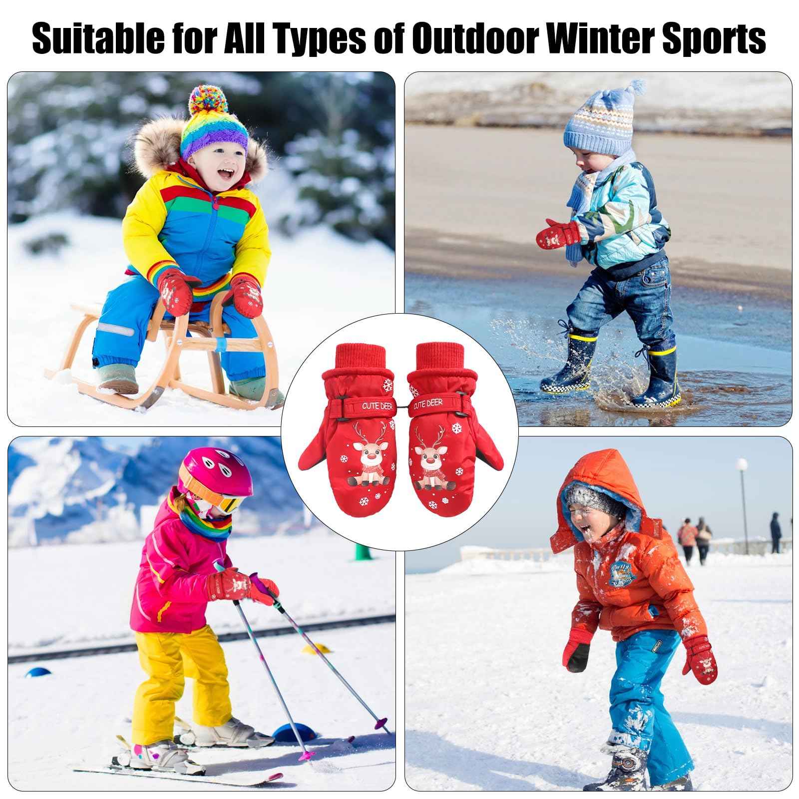 CUINIUNAID Fausthandschuhe Kinder Fäustlinge Kinder Wasserdicht Warm Fleece Weihnachten Kinder Thermohandschuhe für 1-9 Jahre Winterhandschuhe Kinder Schneehandschuhe Kinder Ski Handschuhe