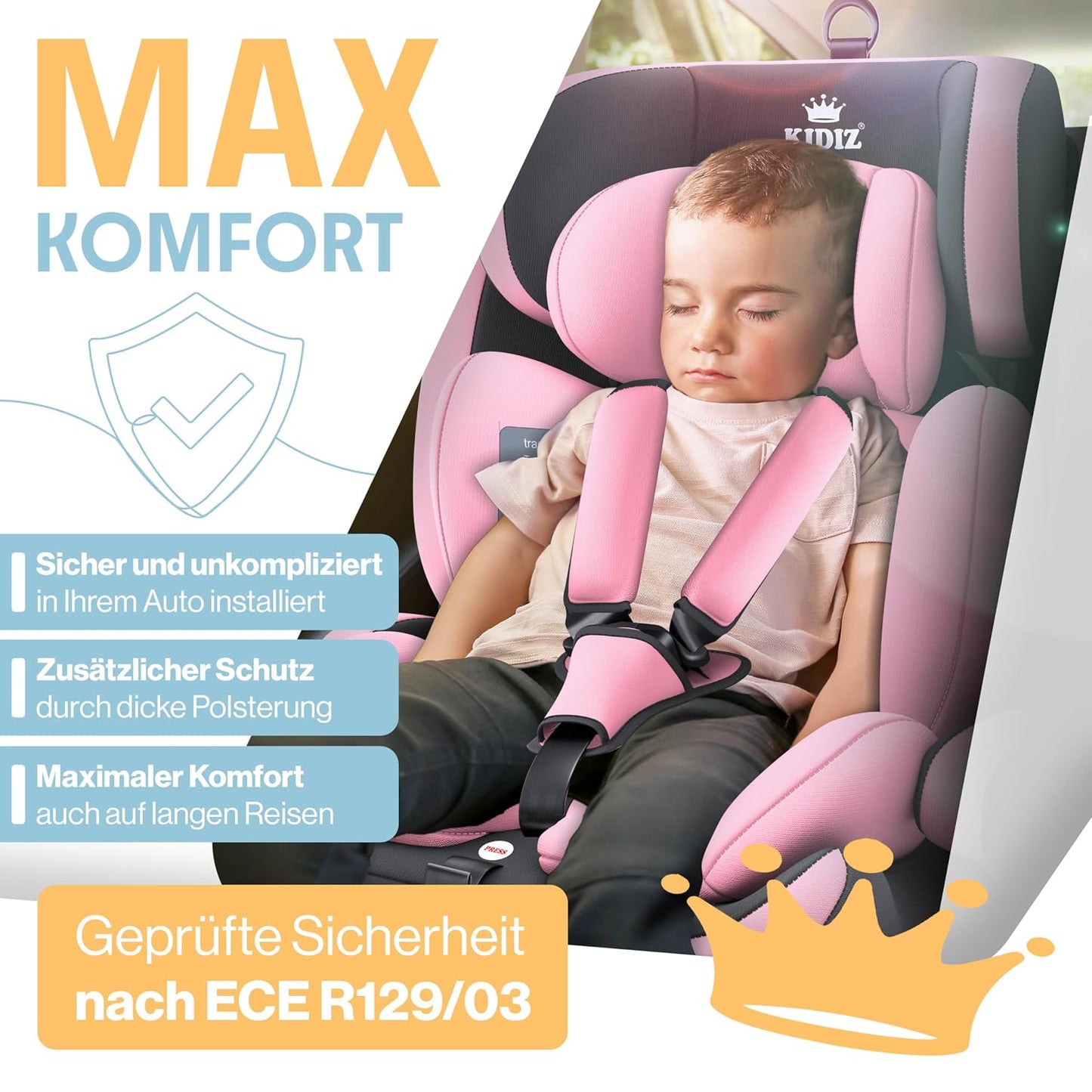 Autokindersitz mit Isofix i-Size R129 100-150cm bis 12 Jahre, Kinderautositz Gruppe 1/2/3, mitwachsender Kindersitz, 5-Punkt-Gurt & höhenverstellbare Kopfstütze, Sitzerhöhung Auto, Schwarz