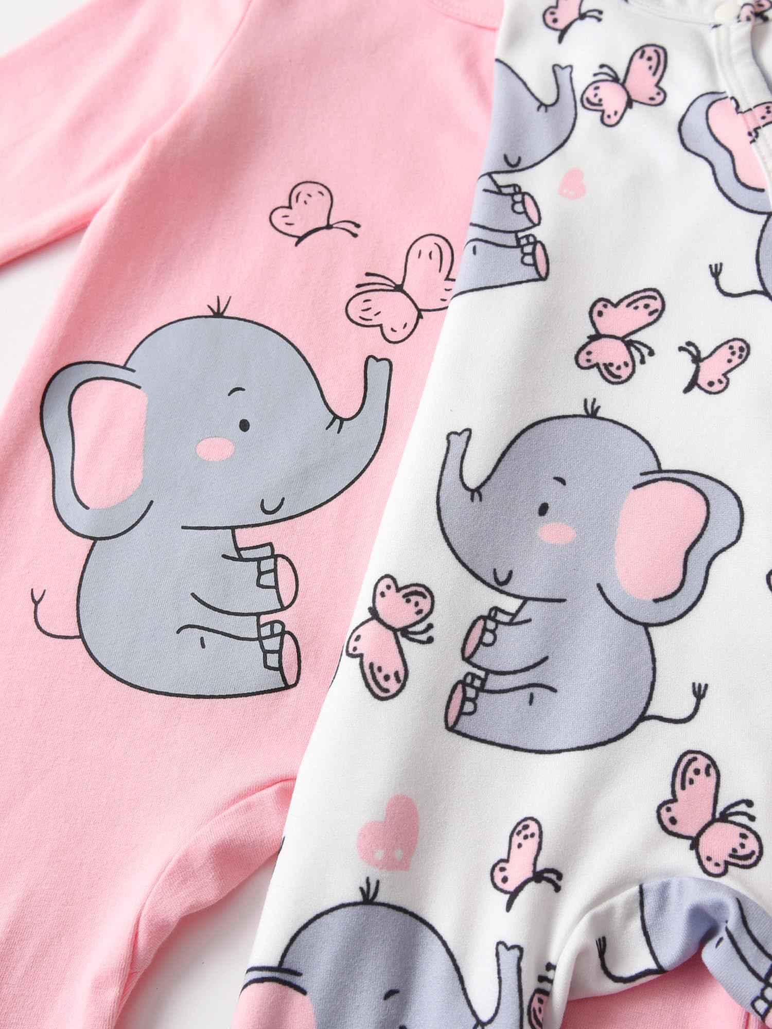 Tearfuty Newborn Girls Elephant Print Long Sleeve Onesie Romper 2 Pack