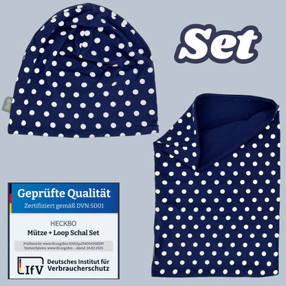 Heckbo 360° Reflector Children's Hat & Loop Scarf Set, Many Designs, 2–8 Years, 95% Cotton, Soft & Easy-Care Stretch Material, for Boys, Girls, Beanie for Spring, Summer, Autumn, Winter