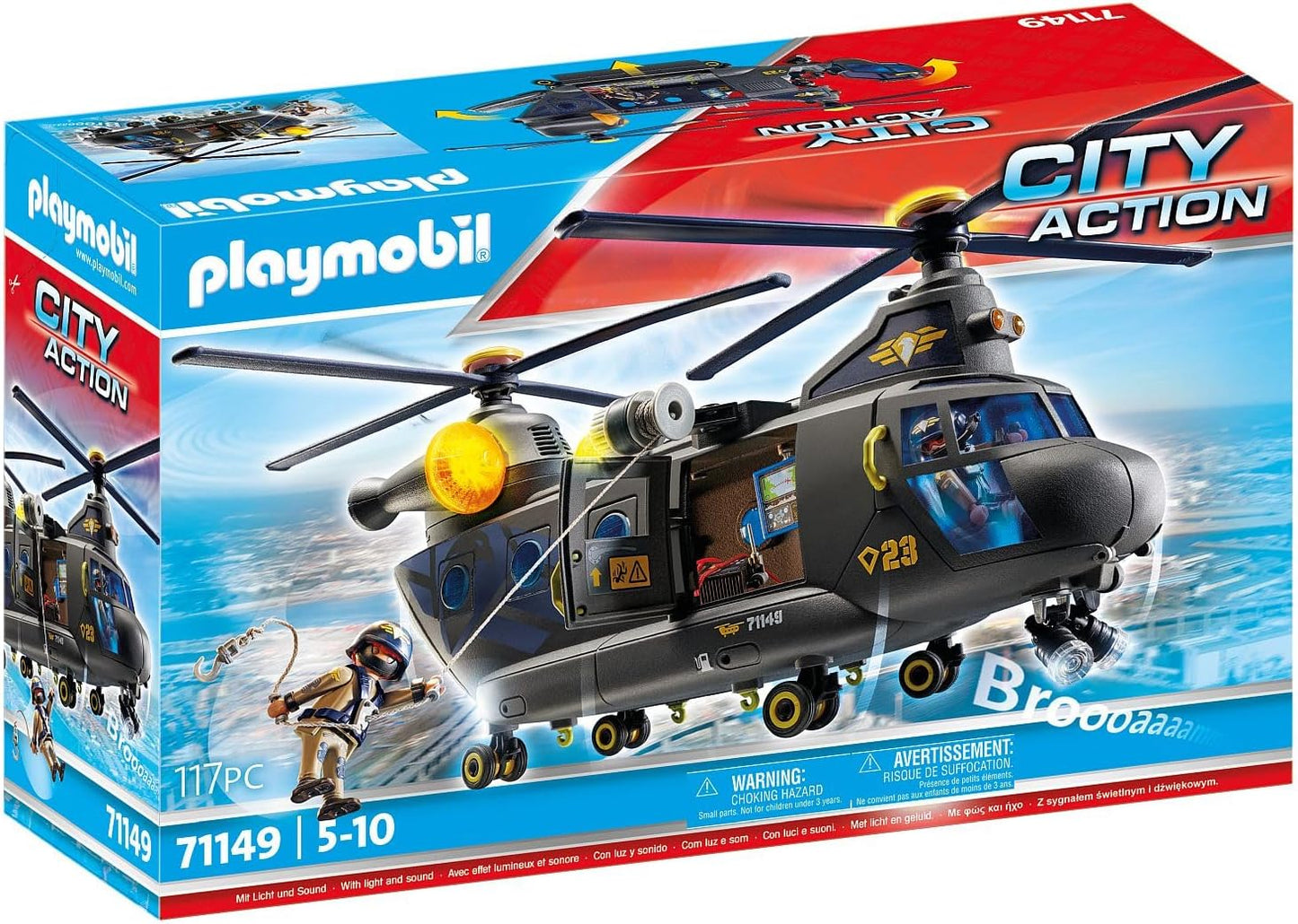 PLAYMOBIL City Action 71149 SWAT-Rettungshelikopter, detailreicher SWAT-Rettungshelikopter mit Licht- und Soundmodul, Spielzeug für Kinder ab 5 Jahren