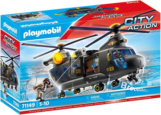 PLAYMOBIL City Action 71149 SWAT-Rettungshelikopter, detailreicher SWAT-Rettungshelikopter mit Licht- und Soundmodul, Spielzeug für Kinder ab 5 Jahren