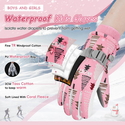 CYCLESPEED Kinder Winddicht Winterhandschuhe Warm Skihandschuhe Wasserdicht für 4-12 Jahre Mädchen Jungen Fahrradhandschuhe Outdoor Snowboarding