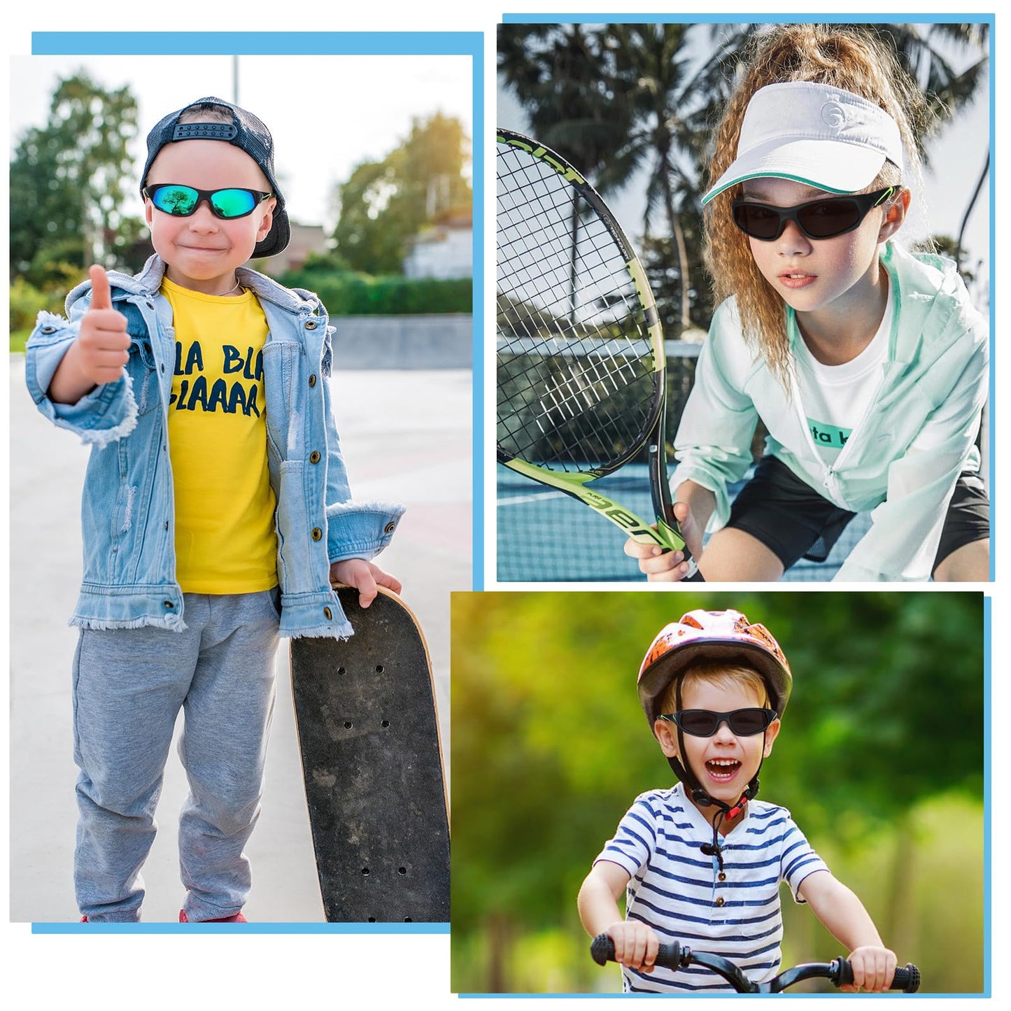 Hifot Sonnenbrille Kinder Polarisierte Sportbrille für Jungen und Mädchen UV400 Schutz gegen UltravioletteFahrradbrille Silikon Sonnenstrahlen Alter 3-12 Jahre