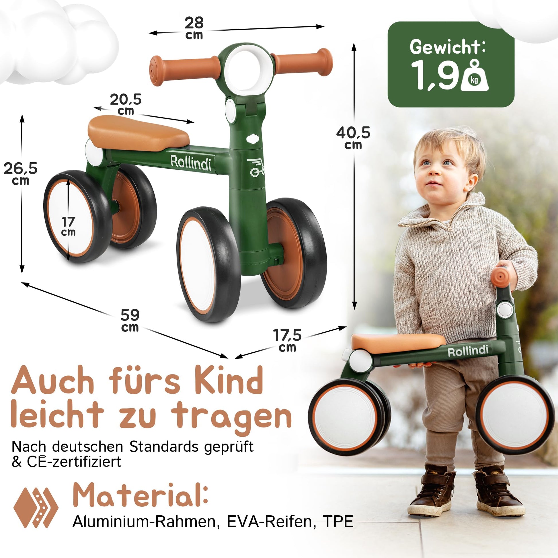 Rollindi Kinder Laufrad ab 1 Jahr [Mitwachsend] Kippsicher Leicht Lauflernrad Baby Fahrrad Rutschauto Jungen und Mädchen von 12-36 Monate | Neues Modell, Blau - Meloni2