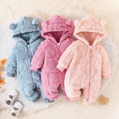Winmany Newborn Baby Winter Snowsuit Bear Fleece with Hood Jumpsuit Heart Romper Winter Coat Outwear for Boys Girls