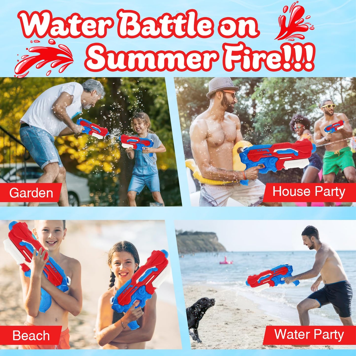 Wasserpistole Kinder – 1200ML Wasserspritzpistole mit 8–10m Reichweite, Outdoor Spielzeug für Sommer, Strand, Pool & Garten – Wasserblaster große reichweite für Jungen & Mädchen (Rot)