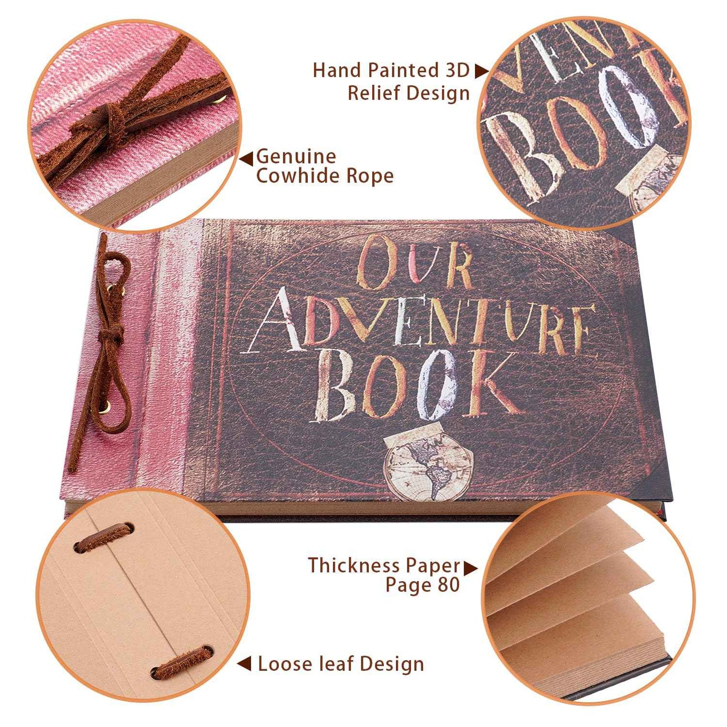 Unser Abenteuer Buch Album Foto Scrapbooking 12,3 x 12,1 Zoll, Abenteuer Buch Fotoalbum 60 Seiten, Fotoalbum für DIY Jahrestag für Männer, Kreative Geschenke Valentinstag