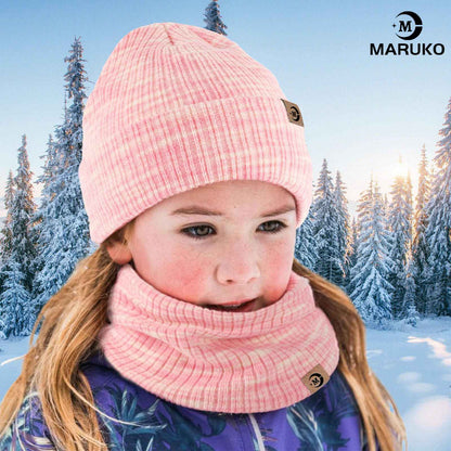 MARUKO Children's Winter Hat Scarf Gloves Set 3 in 1, Toddler Knitted Beanie Neck Warmer, Thick Fleece Thermal Knit Hat Scarf Gloves Set for Children Aged 2-8