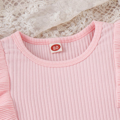 Baby Kinder Mädchen Kleidung Set Rüschen gerippt Langarm Top Fliege Checked Rock 2 Stück Frühling Herbst Kleinkind Outfits Set
