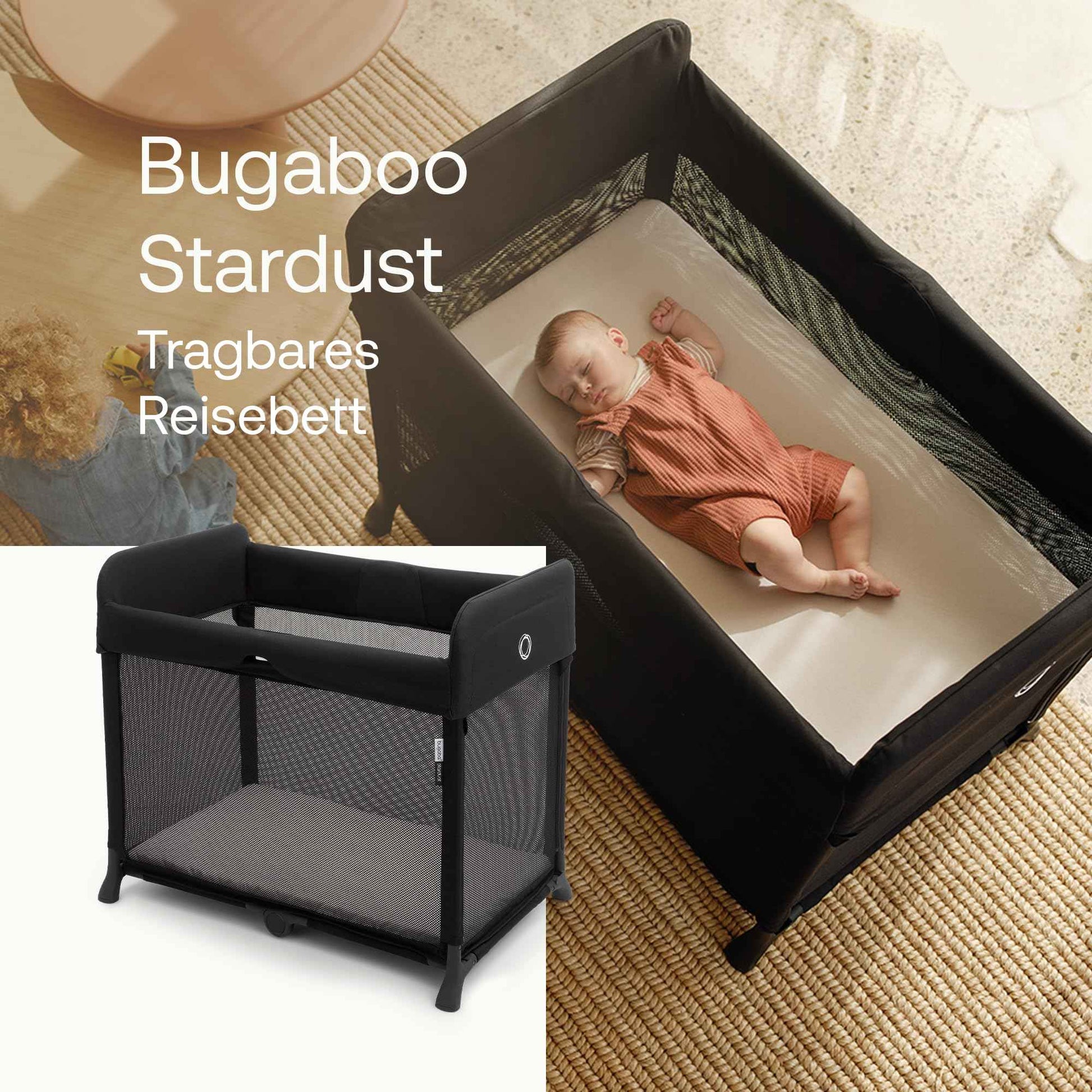 Bugaboo Stardust, 2-in-1, leichtes, kompaktes und faltbares Reisebett | kompakter Spielstall, mit Matratze, in 1 Sekunde aufgeklappt, für Babys und Kleinkinder, inklusive Tragetasche, Desert Taupe