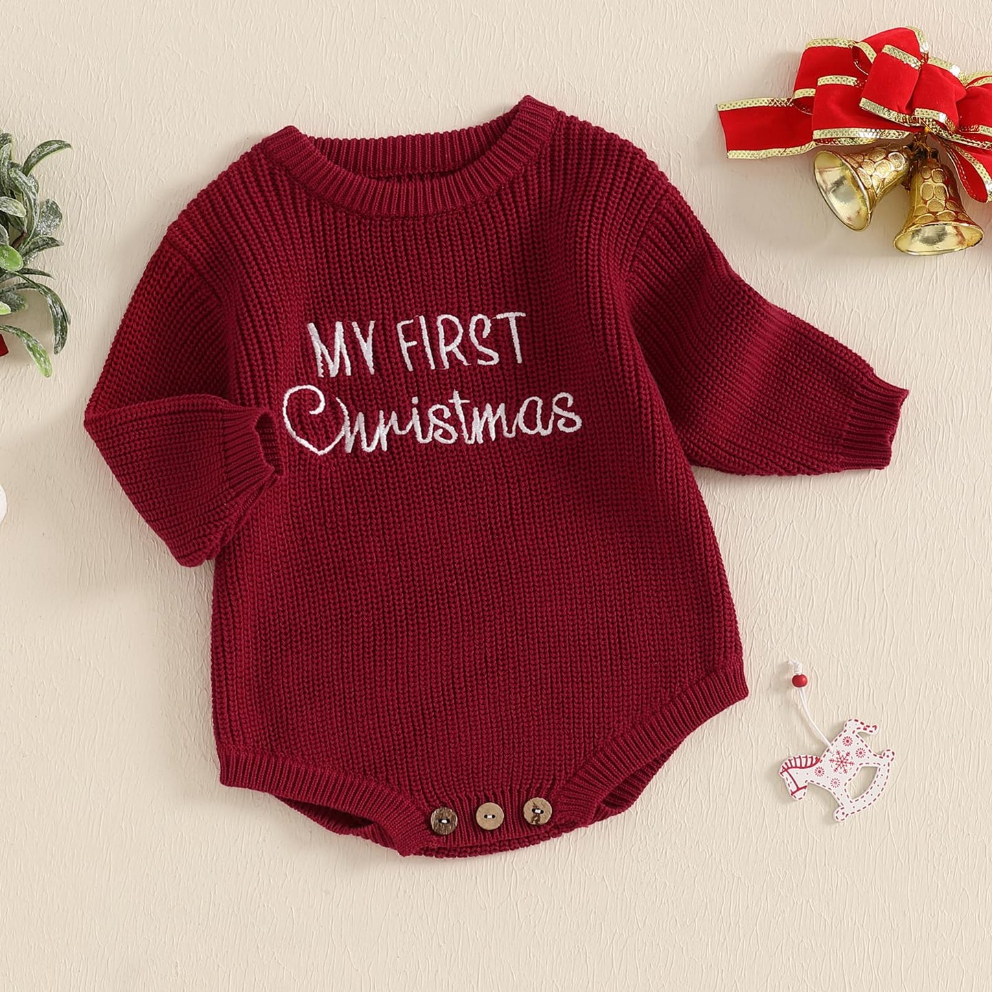 Geagodelia Knitted Christmas Romper Baby Girl Boy Christmas Jumper My First Christmas Newborn Baby Jumper Romper Bodysuit Christmas Jumper