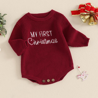 Geagodelia Knitted Christmas Romper Baby Girl Boy Christmas Jumper My First Christmas Newborn Baby Jumper Romper Bodysuit Christmas Jumper