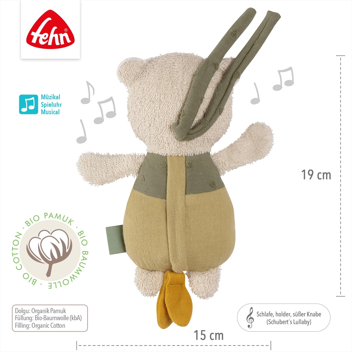 Fehn Mini-Spieluhr Otter – Kuscheltier & Einschlafhilfe: Aufzieh-Spieluhr mit sanfter Melodie Brahms Wiegenlied beruhigt in jeder Situation – für Babys und Kleinkinder ab 0+ Monaten