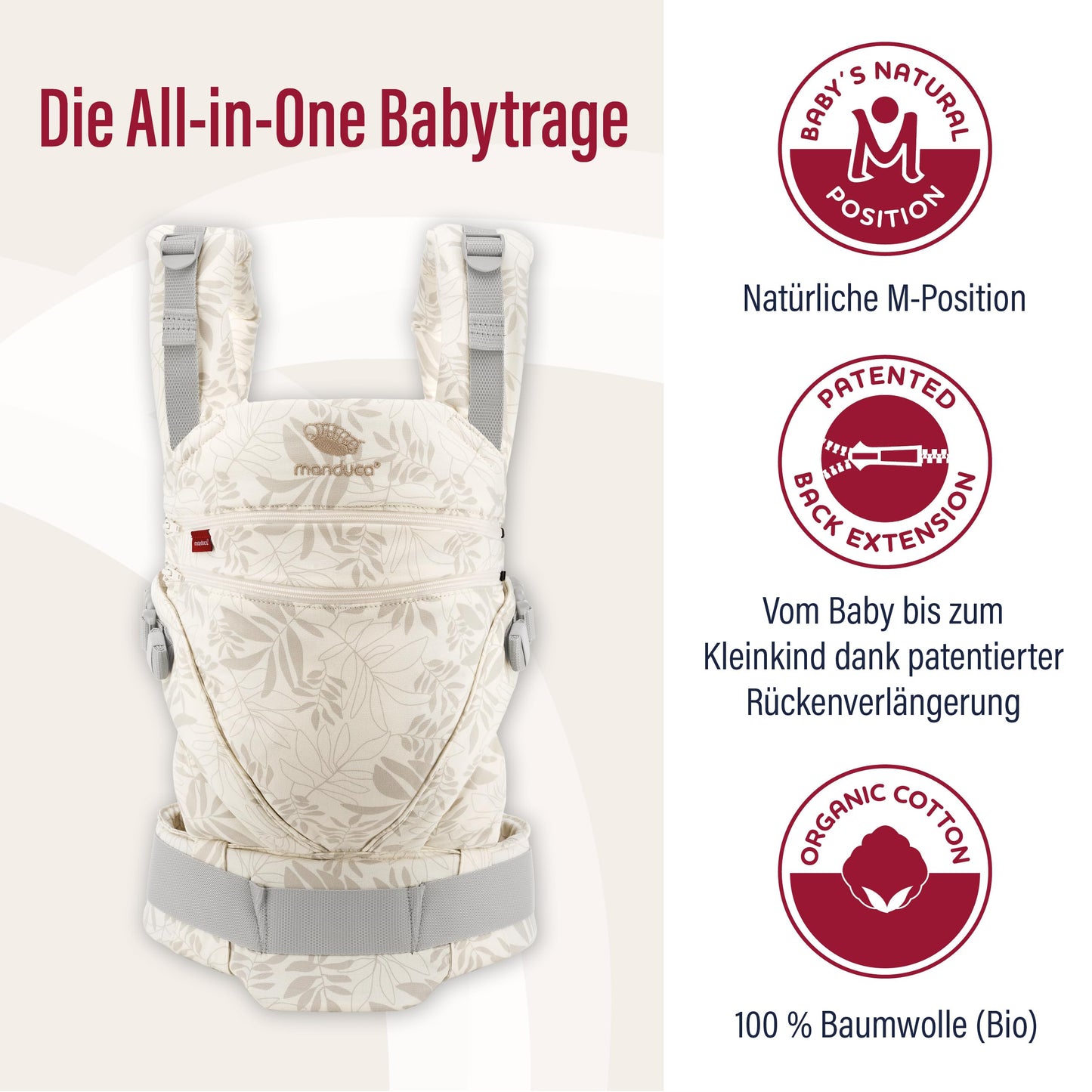 manduca XT Babytrage - Verstellbarer Sitz, der mitwächst - Vom Neugeborenen bis zum Kleinkind - Babytrage aus Bio-Baumwolle mit 3 Tragemöglichkeiten