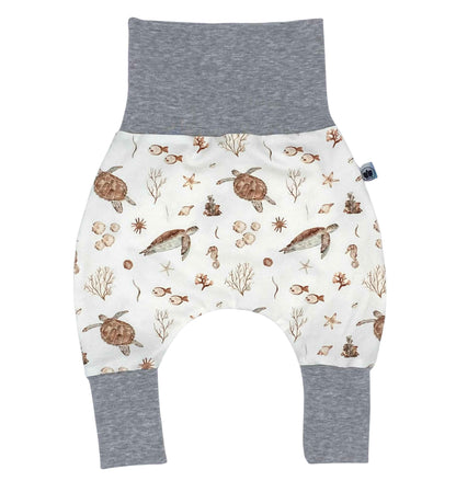 Handmade Baby Baggy Trousers, Handmade Cotton Jersey Grows with Your Gown, Sizes 50-74, 68-86, 92-104, Fairly Produced in Germany (Sea Creatures, 50-74)