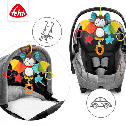 Fehn Activity-Spieltier Teddy – Baby Motorikspielzeug für Kinderwagen, Kinderbett und Babyschale zum Beißen, Greifen und Geräusche erzeugen – Beißring Spielzeug für Babys und Kinder ab 0+ Monaten