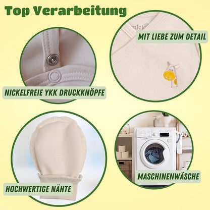 ORGANICKID Baby Set Neugeborene - weiche Bio-Baumwolle allergikerfreundlich 7 Teile mit Kapuzendecke - Baby Erstausstattung Geschenkset zur Geburt, 0-6 Monate, unisex Mädchen & Jungen