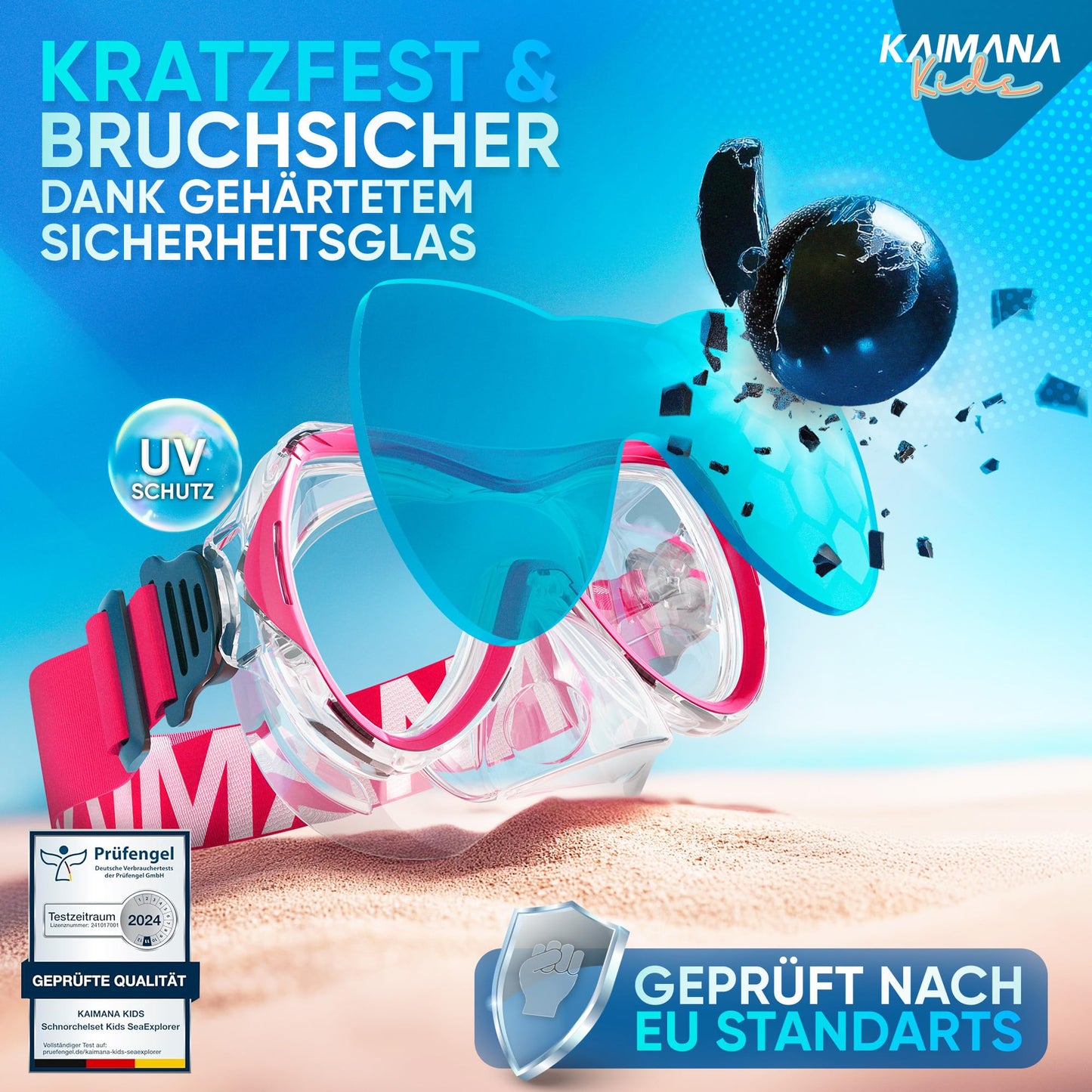 Das Neue KAIMANA® SeaExplorer Schnorchelset Kinder + Tragetasche, Taucherbrille mit Schnorchel, Taucherbrille Kinder, Alternative zur Schnorchelmaske Kinder, Taucherbrille mit Stoffband/Silikonband