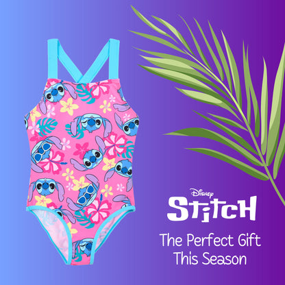 Disney Stitch Badeanzug für Mädchen, Tropisches Design Einteiliger Badeanzug, Größen 3 bis 8 Jahre