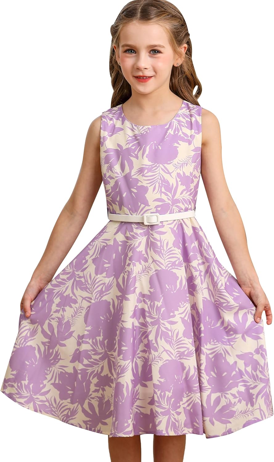 BONNY BILLY Mädchen Kleider Vintage Blumen Festlich Hochzeit Elegant Kinder Kleid mit Gürtel