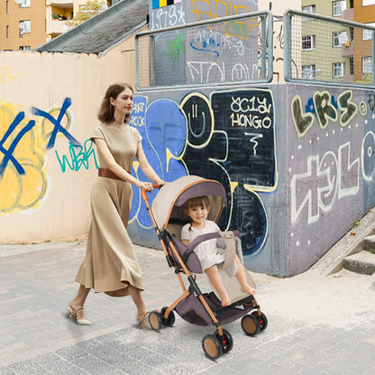 Buggy für Babys, ultraleicht, kompakt, faltbar und neigbar, von Geburt bis 25 kg, mit Trolley-System, Regenschutz inklusive, ausziehbarer Haube, C-schwarz