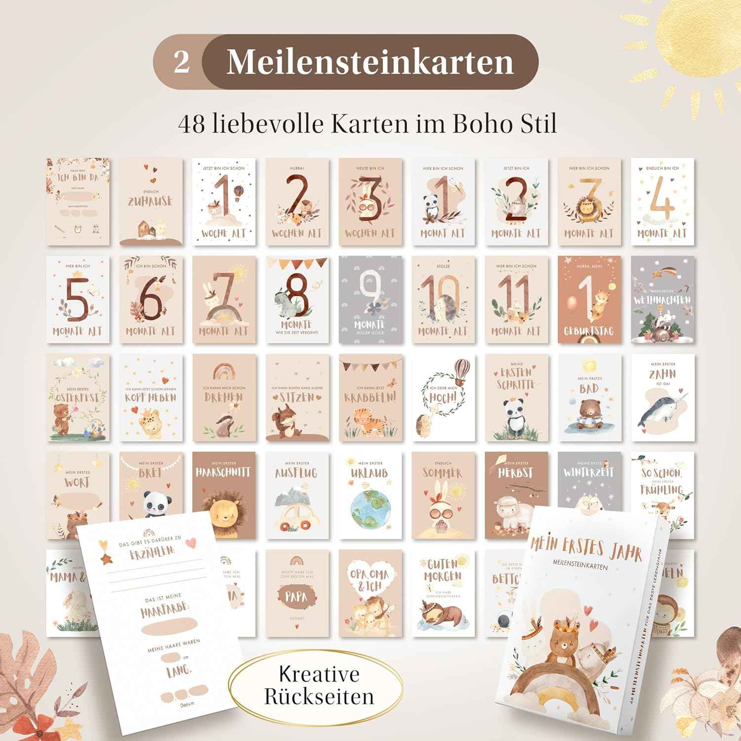 EULENTALER® Mein erstes Jahr I Die Erinnerungsbox 3in1 Sparset I Von Pädagogen gestaltet I Babyalbum, Meilensteinkarten, Baby Abdruckset I Geschenke zur Geburt & Babyparty I Für Jungen & Mädchen