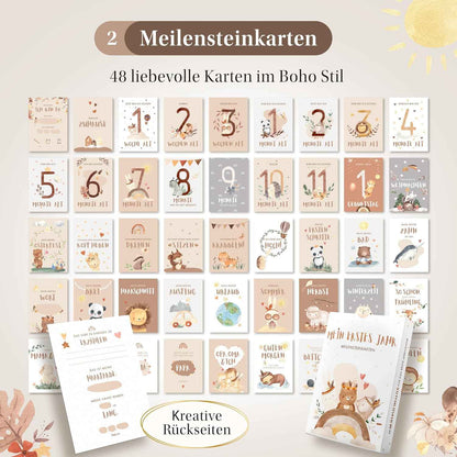 EULENTALER® Mein erstes Jahr I Die Erinnerungsbox 3in1 Sparset I Von Pädagogen gestaltet I Babyalbum, Meilensteinkarten, Baby Abdruckset I Geschenke zur Geburt & Babyparty I Für Jungen & Mädchen