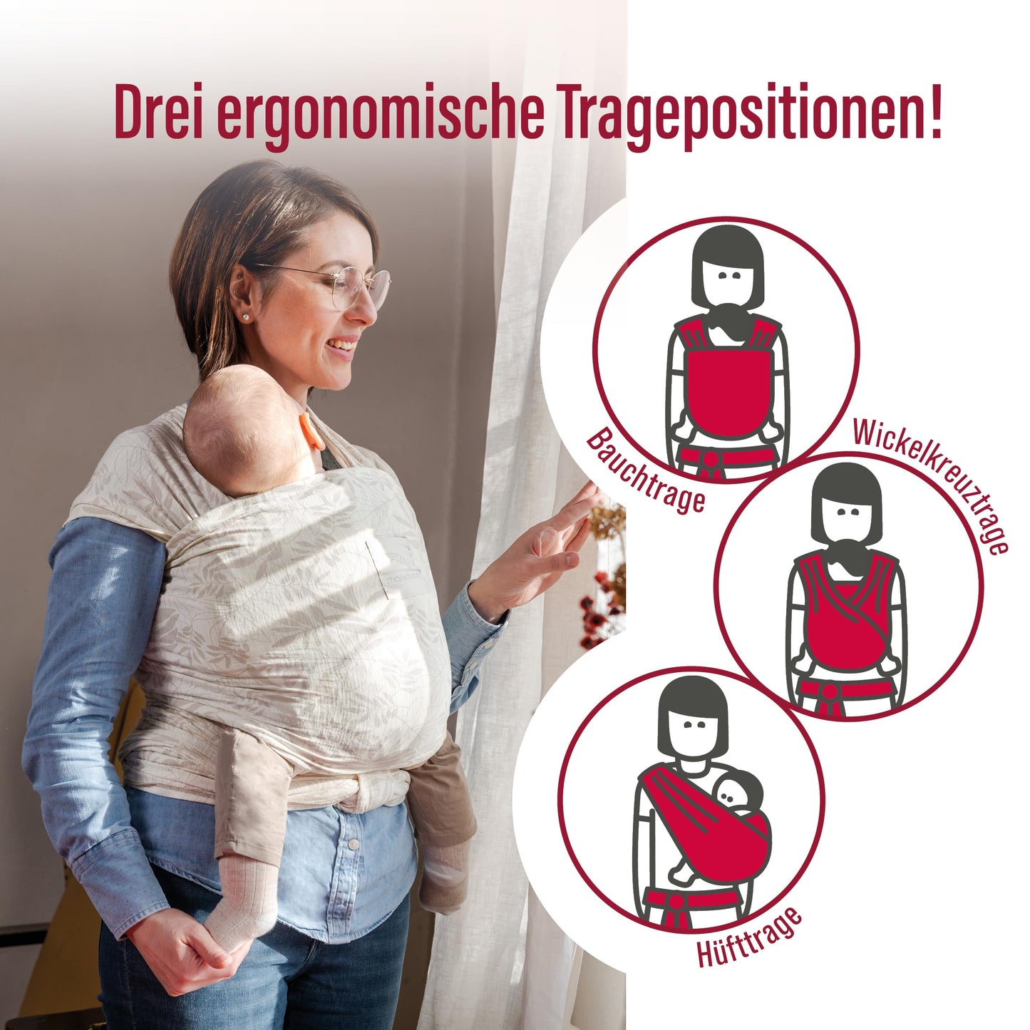 manduca Sling - Babytragetuch - Elastische Babytrage für Neugeborene von der Geburt bis zu 15 kg - Bio-Baumwolle - GOTS zertifiziert