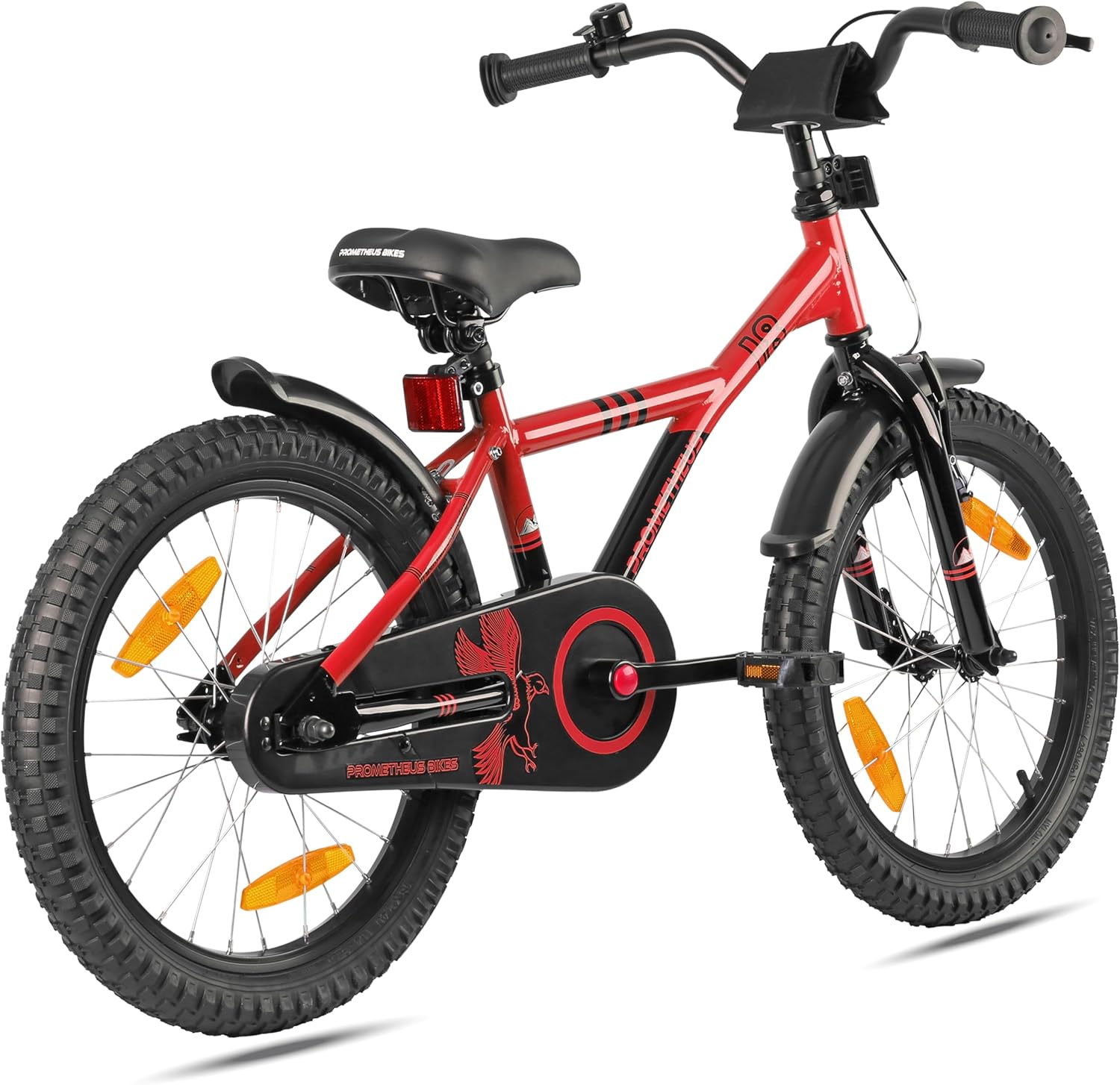 PROMETHEUS BICYCLES Kinderfahrrad 18 Zoll Jungen ab 6 Jahre - Kinder Fahrrad 18 Zoll Junge Mädchen Fahrrad Kinder mit Rücktrittbremse Fahrradständer in Rot Schwarz - Meloni2