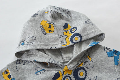 CM-Kid Hoodie Jungen Kapuzenpullover Langarm Bunt Kinder Sweatshirts Traktor Truck Dinosaurier Tops 1-7 Jahre Gr.92-134