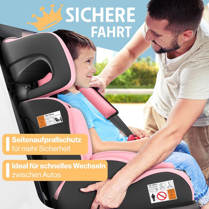 Autokindersitz mit Isofix i-Size R129 100-150cm bis 12 Jahre, Kinderautositz Gruppe 1/2/3, mitwachsender Kindersitz, 5-Punkt-Gurt & höhenverstellbare Kopfstütze, Sitzerhöhung Auto, Schwarz