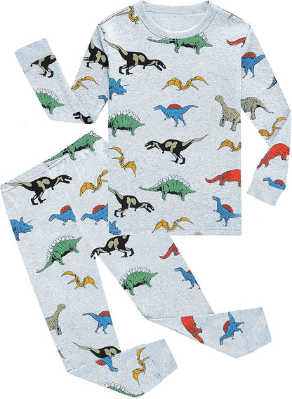 EULLA Children's Boys' Pyjamas Long Sleeve Cotton Winter Pyjama Set Fire Truck Dinosaur Digger Tractor Train Two-Piece Sleepwear 1-7 Years 92 98 104 110 116 122