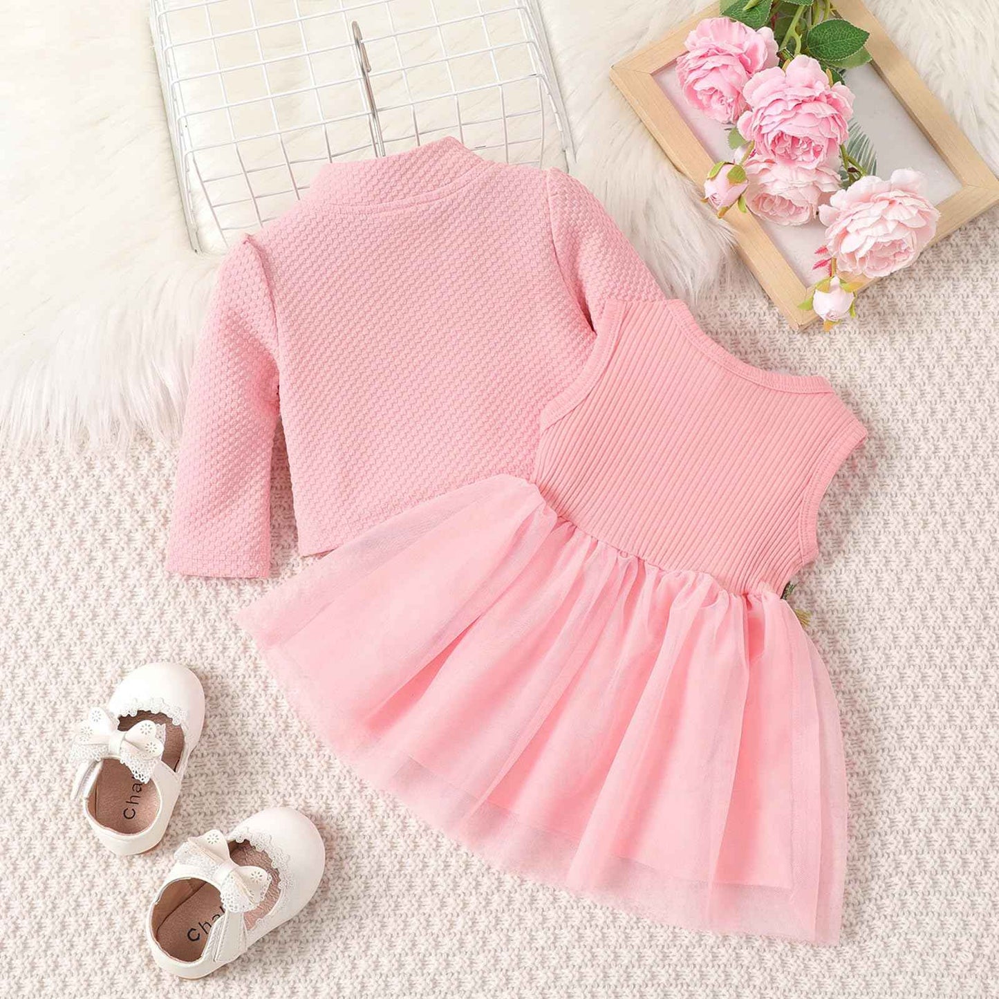 Toddler Baby Girl Dress and Cardigan Set Long Sleeve Cotton Princess Tutu Dresses with Outfits Coat