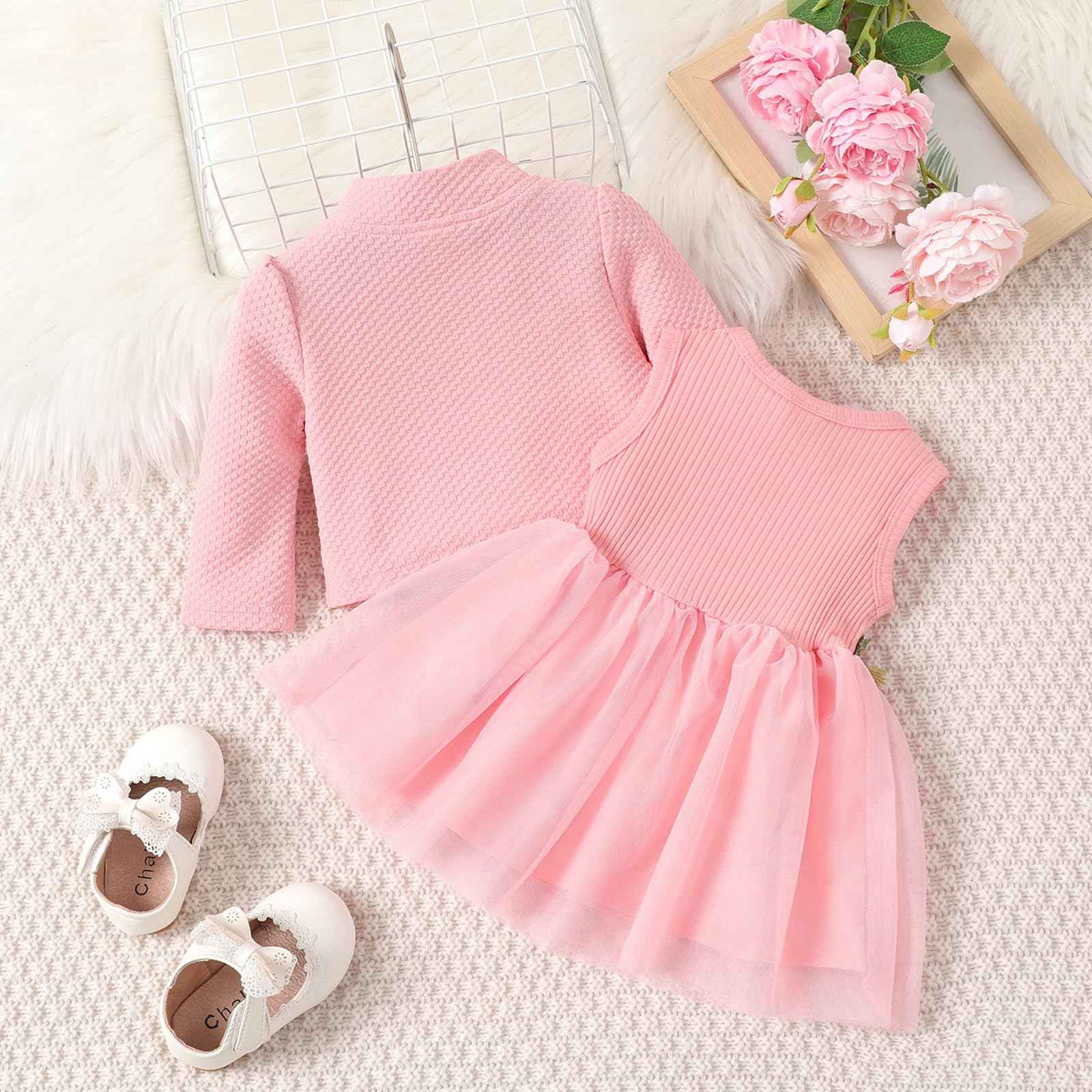 Toddler Baby Girl Dress and Cardigan Set Long Sleeve Cotton Princess Tutu Dresses with Outfits Coat