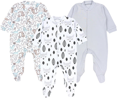 TupTam Baby Jungen Schlafstrampler Langarm Strampler Schlafanzug mit Fuß 3er Pack