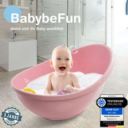 BabybeFun Baby Badewanne mit Badewanneneinsatz für Neugeborene [Testsieger] Rutschfeste Babybadewanne für Babys und Kleinkinder [0-12 Monate] Babywanne für Dusche Badewanne Weiß