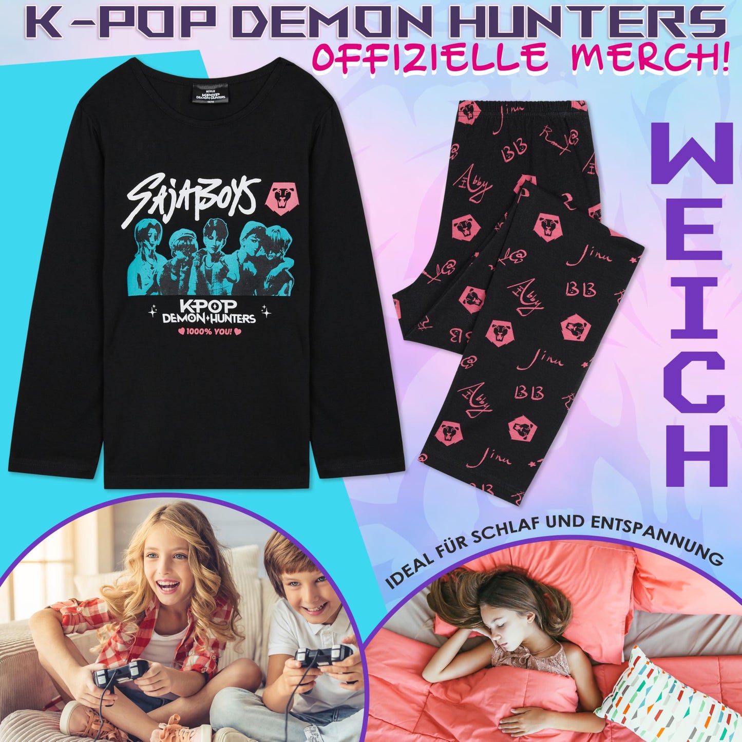 KPop Demon Hunters Girls Teens 5-14 Soft Fabric Pyjamas Set Anime Demon Hunter Merch Gifts for Kids