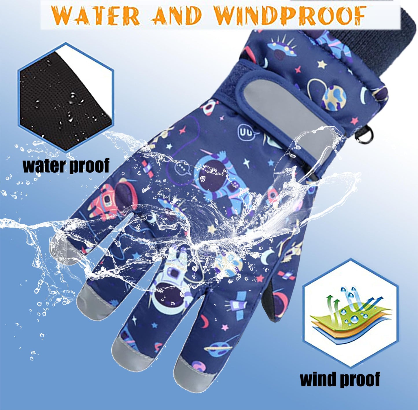 HNGEMSY Children's Winter Snow Gloves Ski Gloves for 2-13 Years Girls Boys PU Palm Waterproof Windproof Warm Fleece Winter Gloves