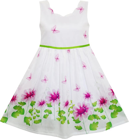 Sunny fashion girls' sleeveless polka dot dress rose garden green print size