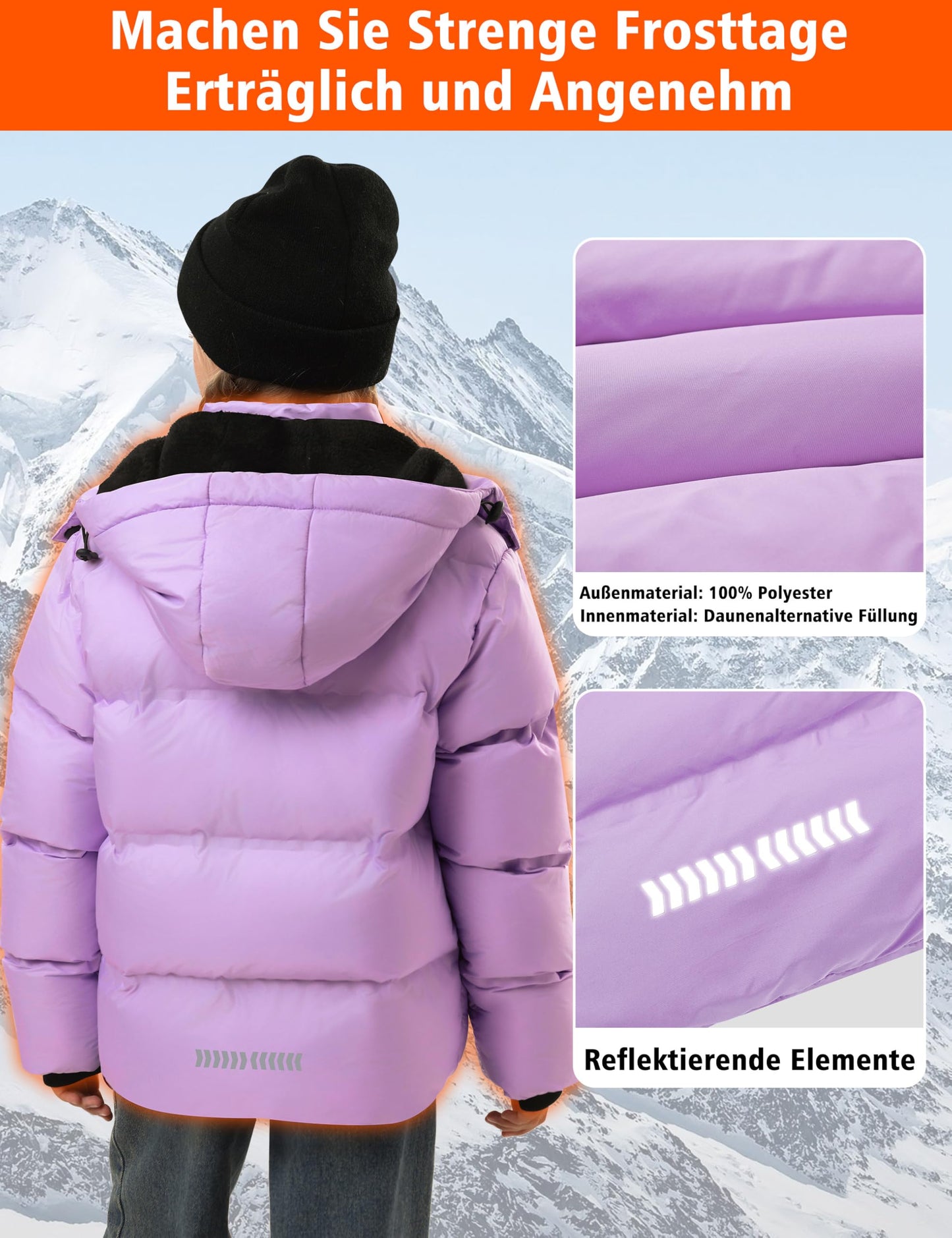 Winter Jacke Jungen Mädchen Kinder Jacke Warm Gefüttert Puffer Jacken Kinder Jacken Winter mit abnehmbarer Kapuze Wandern Jacke