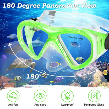 Schnorchelset Kinder - Taucherbrille Kinder mit Schnorchel Anti Leck Anti Fog HD Tauchmasken Dry Schnorchel für 4-13 Jahren Jungen Mädchen