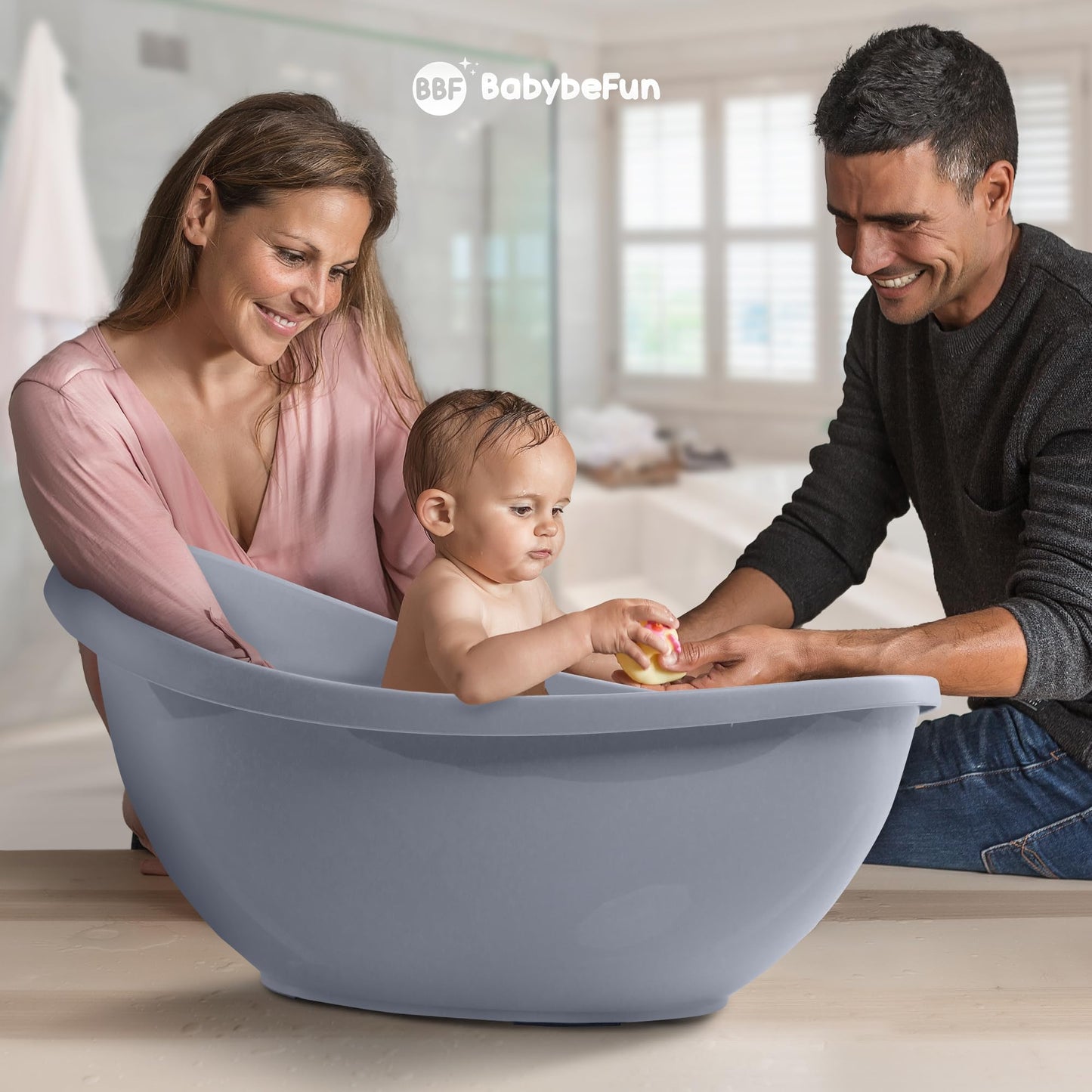 BabybeFun Baby Badewanne mit Badewanneneinsatz für Neugeborene [Testsieger] Rutschfeste Babybadewanne für Babys und Kleinkinder [0-12 Monate] Babywanne für Dusche Badewanne Weiß