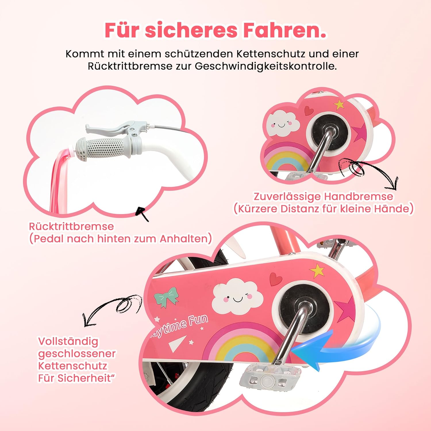BODIOO 14 Zoll Kinderfahrrad Fahrrad für Mädchenmit und Jungen Stützrädern & verstellbarem Sattelfür Spielrad mit Korb & Klingel Fahrer von 94 bis 107 cm-Rosa - Meloni2