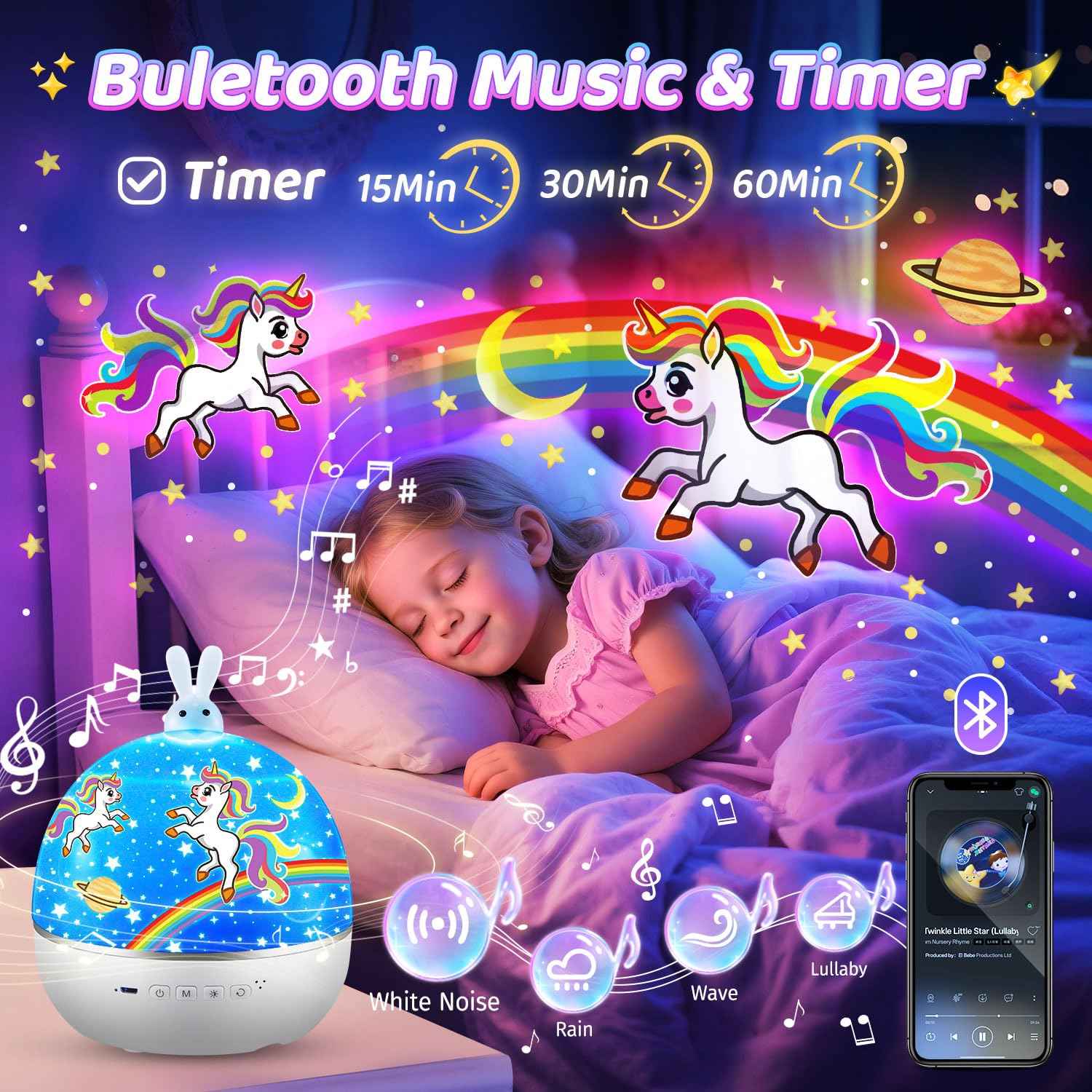 Sternenhimmel Projektor Kinder mit 15 Film, Nachtlicht Kinder Nachtlicht Baby, Bluetooth Sternenprojektor Galaxy Projektor, Geschenke für Mädchen Kinder Geschenke Mädchen, Kinderzimmer Deko